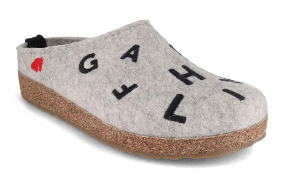 Arch Support Haflinger | Haflinger Women Clogs Grizzly 'Letter', Stone-Gray