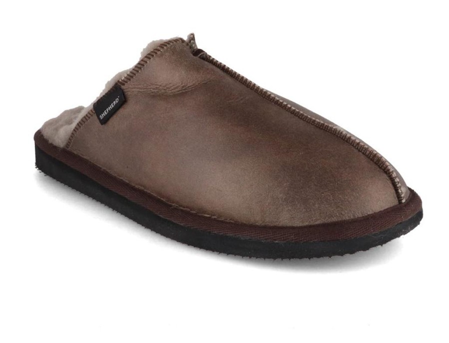 Men Shepherd | Shepherd Men Lambskin Slippers 'Hugo', Stone Oiled Antique