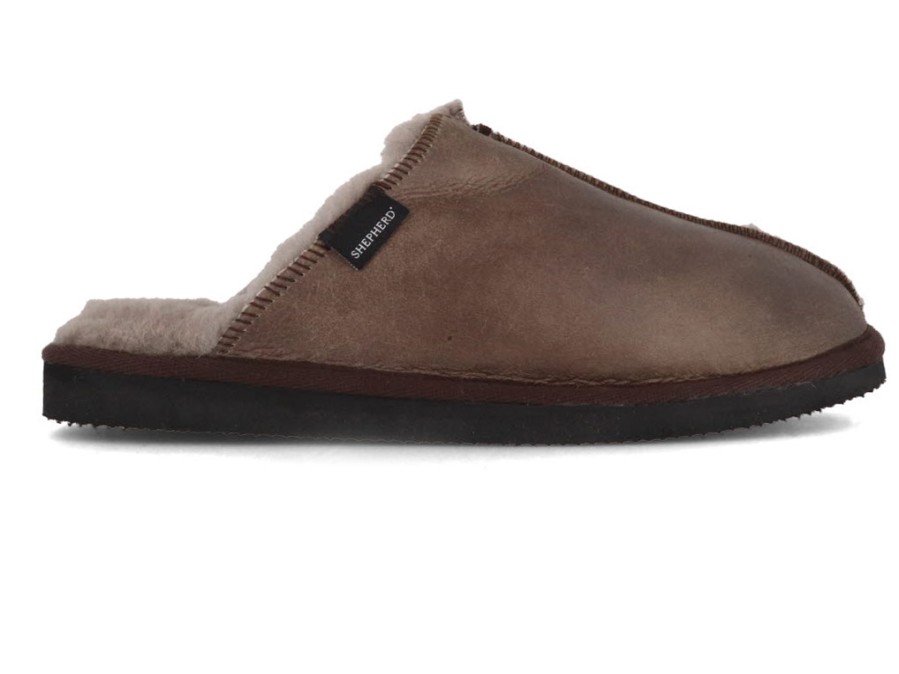 Men Shepherd | Shepherd Men Lambskin Slippers 'Hugo', Stone Oiled Antique