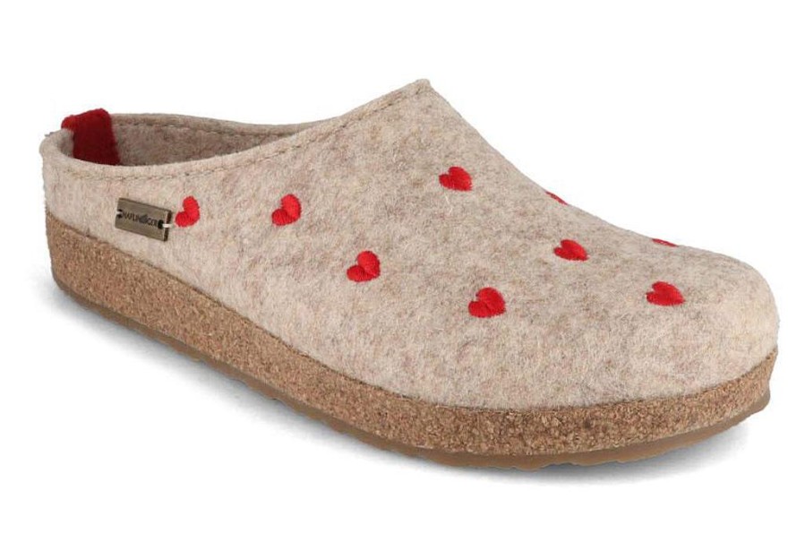 Haflinger Slippers Haflinger | Haflinger Women Felt Clogs Grizzly 'Cuoricino', Beige