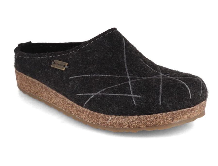 Arch Support Haflinger | Haflinger Women Felt Clogs 'Grizzly Mikado', Graphite