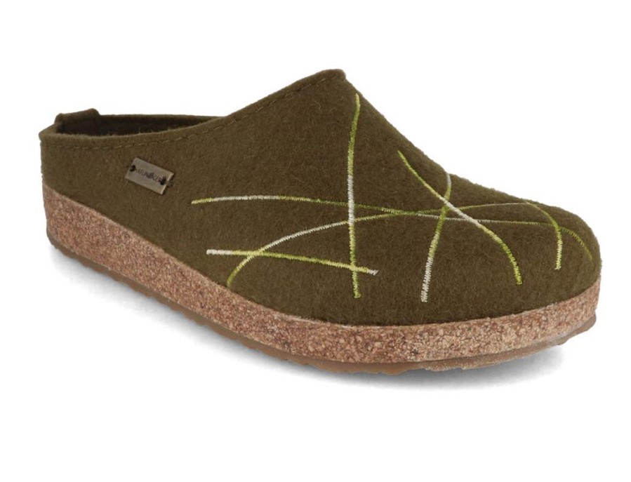 Haflinger Slippers Haflinger | Haflinger Women Felt Clogs 'Grizzly Mikado', Olive