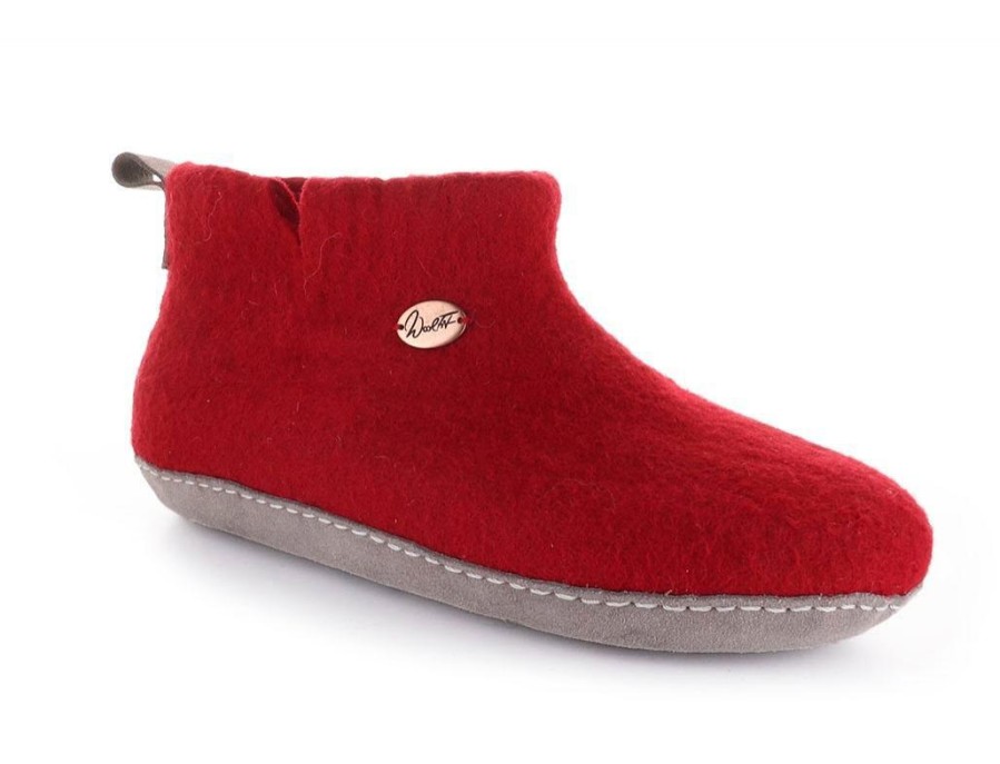 Women WoolFit | Woolfit® Ankle High Felt Boots Slippers 'Yeti', Dark Red