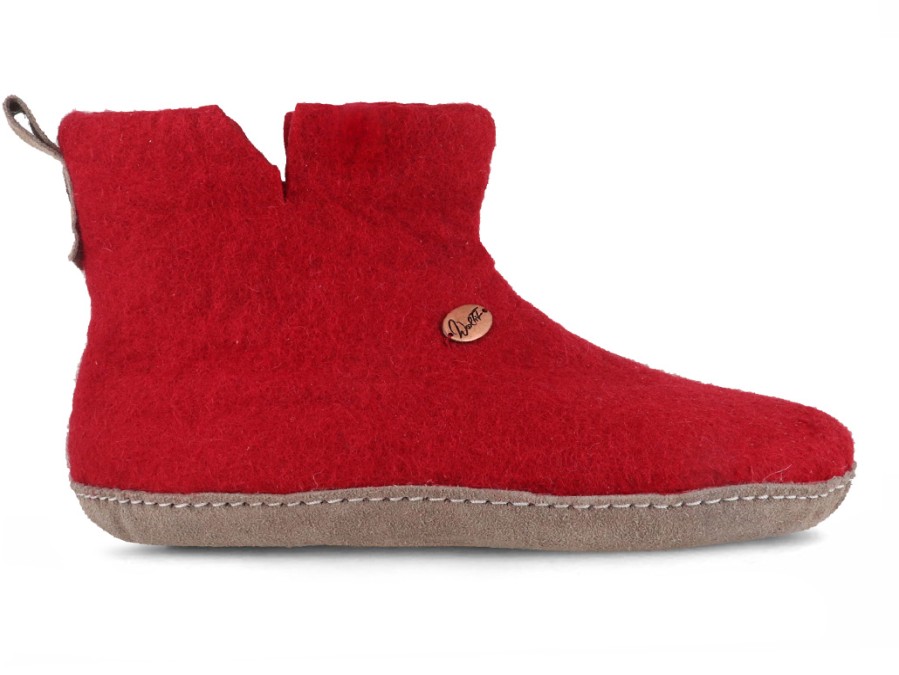 Women WoolFit | Woolfit® Ankle High Felt Boots Slippers 'Yeti', Dark Red