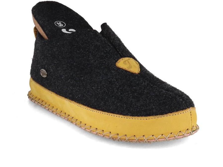 Women Tuffeln® | Tuffeln® Retro Wool Slippers With A Cork Footbed Urig , Grey Yellow