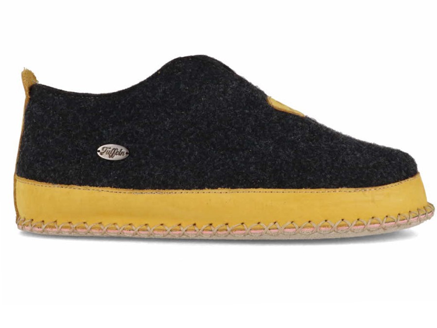 Women Tuffeln® | Tuffeln® Retro Wool Slippers With A Cork Footbed Urig , Grey Yellow