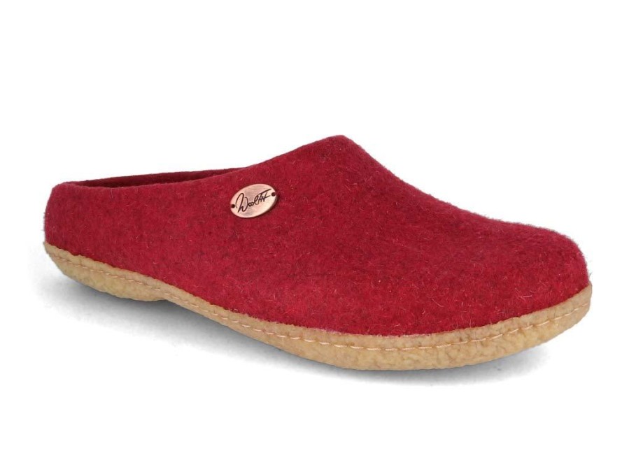 Men WoolFit | Woolfit® 'Classic' Handfelted Slippers With Rubber Sole, Dark Red