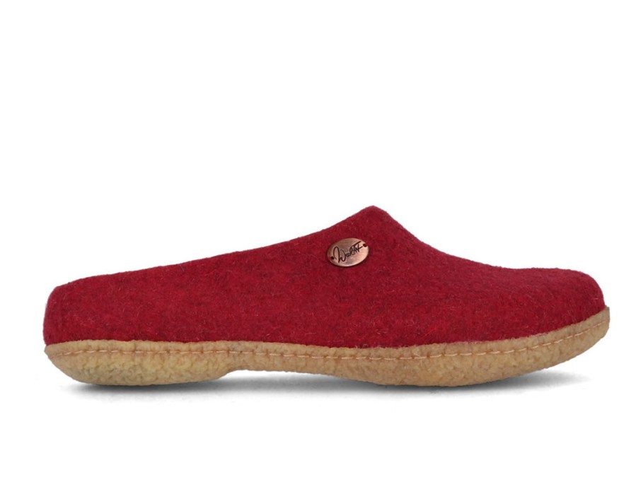 Men WoolFit | Woolfit® 'Classic' Handfelted Slippers With Rubber Sole, Dark Red