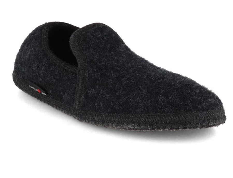 Men Haflinger | Haflinger Women Men Closed Heel Boiled Wool Slippers 'Loafer', Graphite